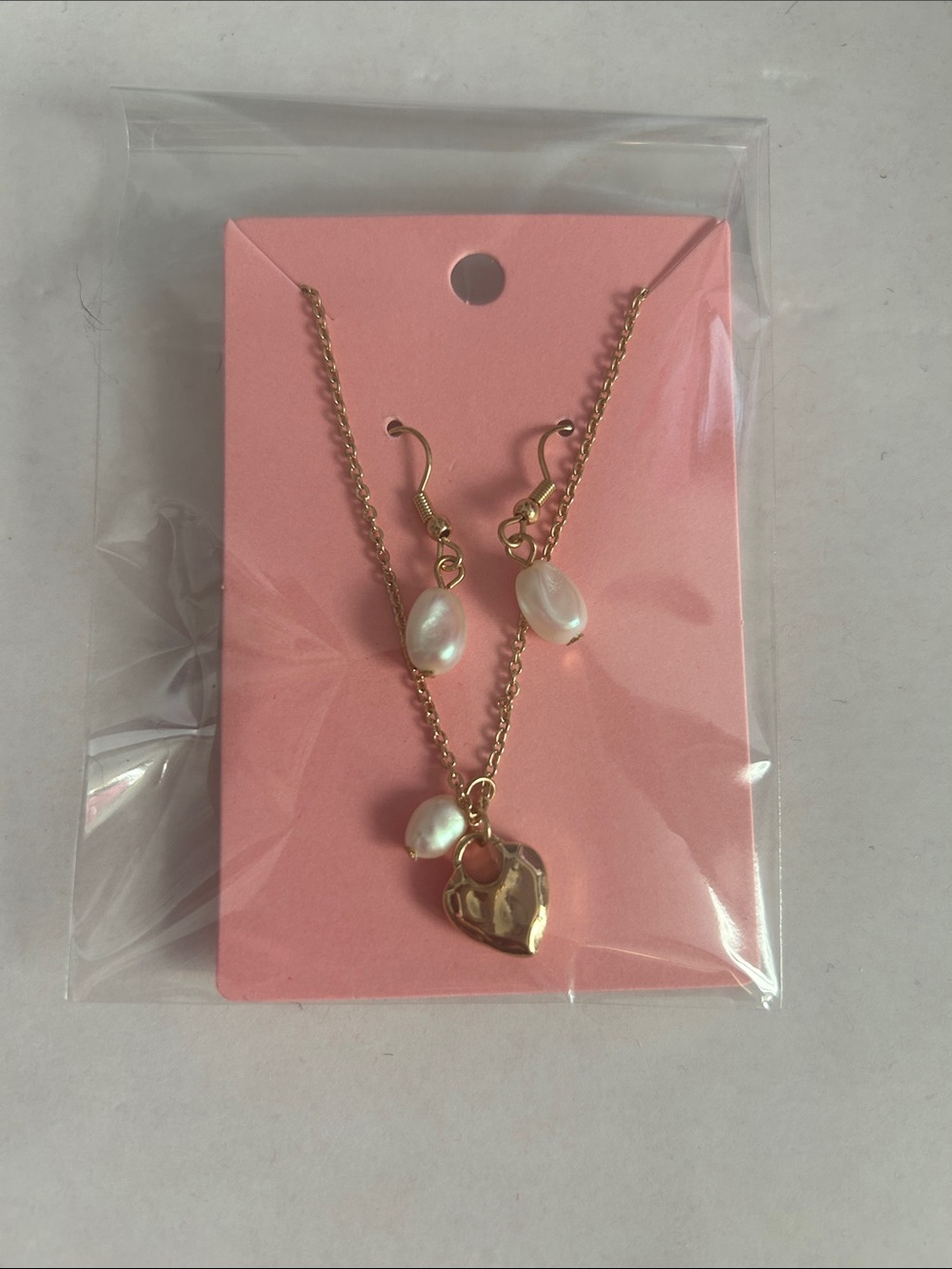 Gold Heart Pendant Necklace with White Pearl Accents